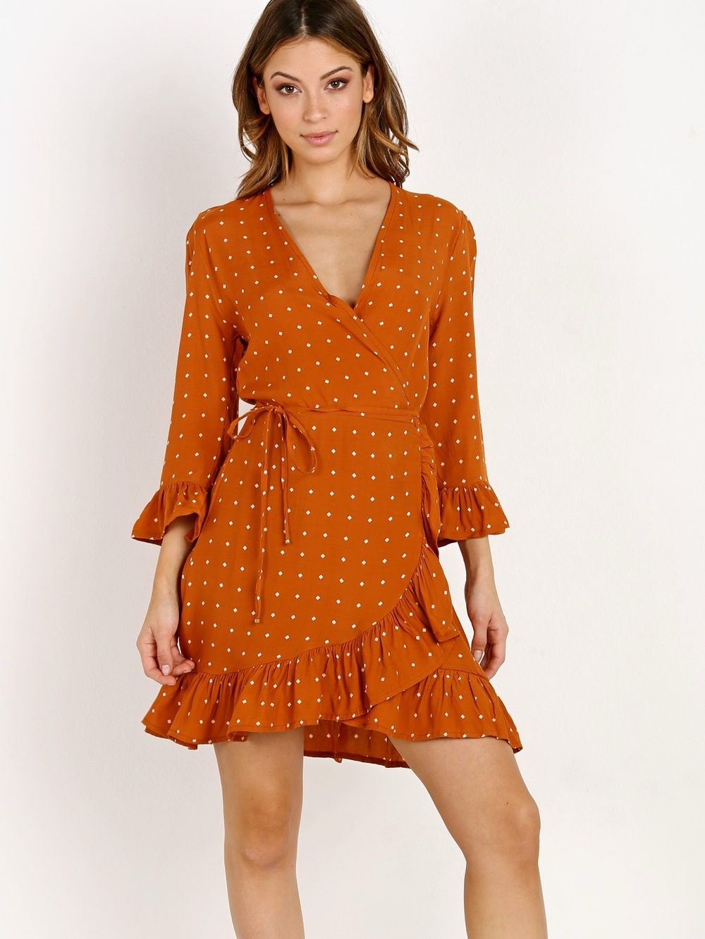 NWT Faithfull The Brand Carmel Wrap Dress Stefano Ginger Orange